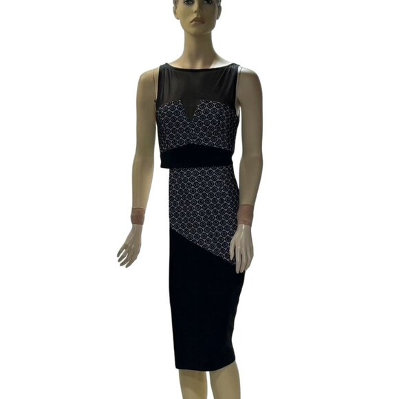 ASOS Women's Monochrome Geometric Dress Mesh Detail Black White Size 8 - Picture 5 of 16